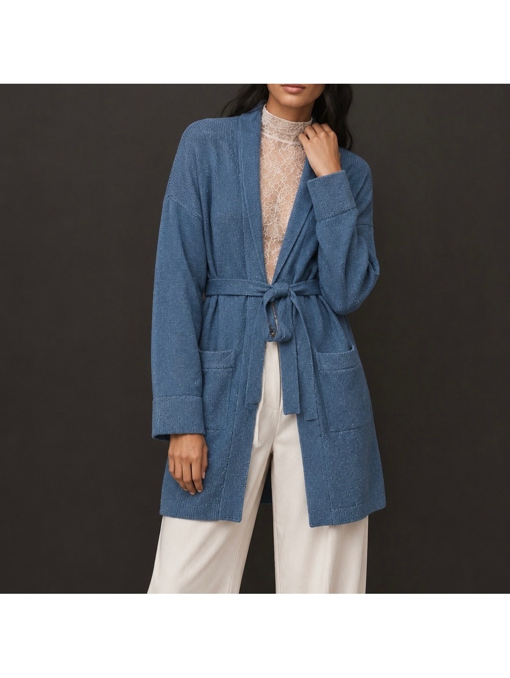 Anthropologie Saturday Sunday belted wrap cardigan in dusty blue